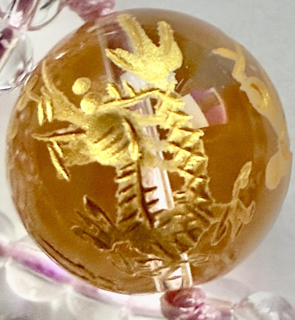 天眼石彫刻蓮花・天地・日月星・四神彫刻全部入水晶 ロードナイトのネックレス 希少