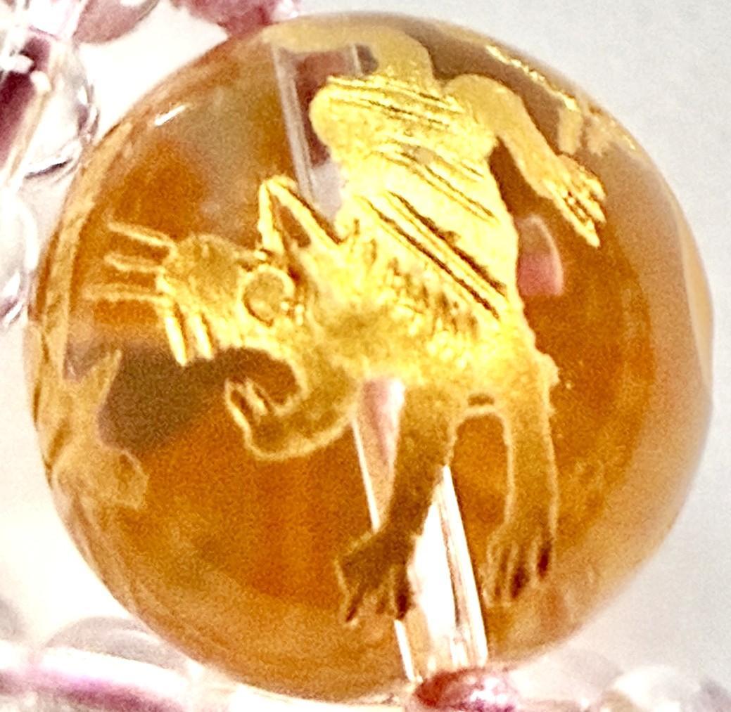 天眼石彫刻蓮花・天地・日月星・四神彫刻全部入水晶 ロードナイトのネックレス 希少