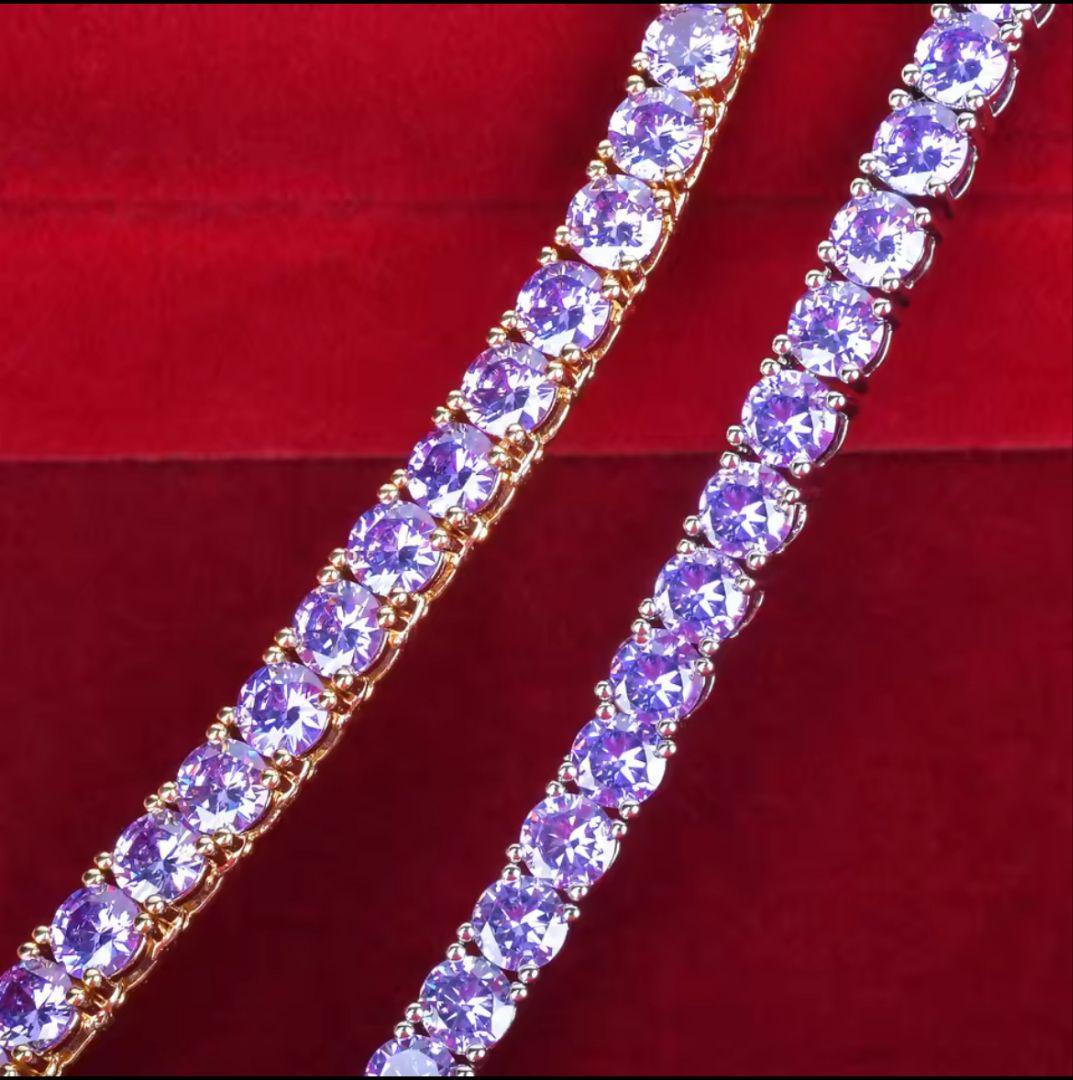 ラベンダーカラーが上品 テニスチェーンネックレス メンズ レディース　ゴールド