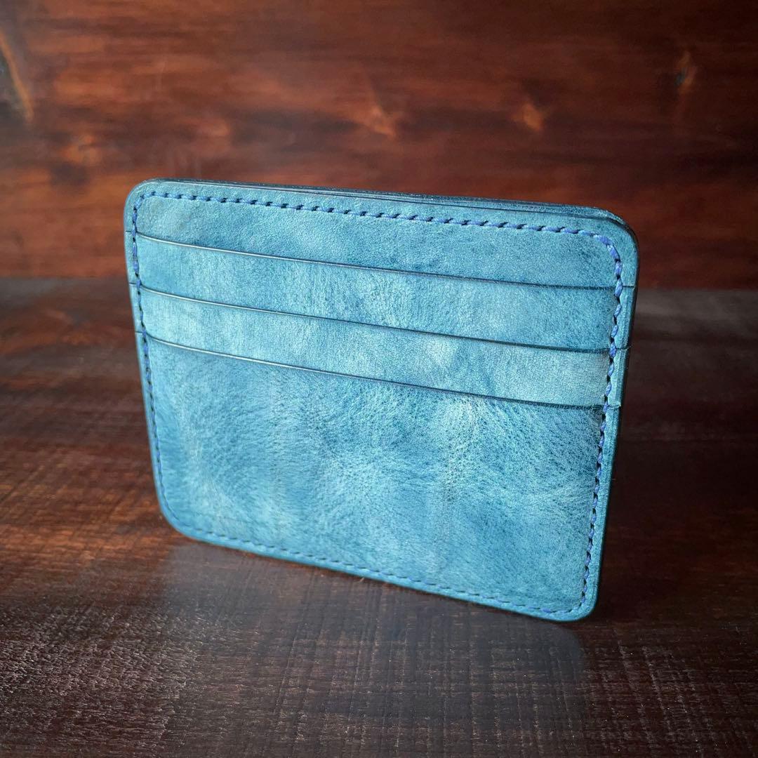 《小銭 ＆ カード》ミニマルレザーウォレット（ターコイズ）コンパクト財布