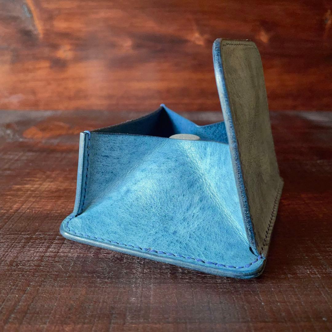 《小銭 ＆ カード》ミニマルレザーウォレット（ターコイズ）コンパクト財布