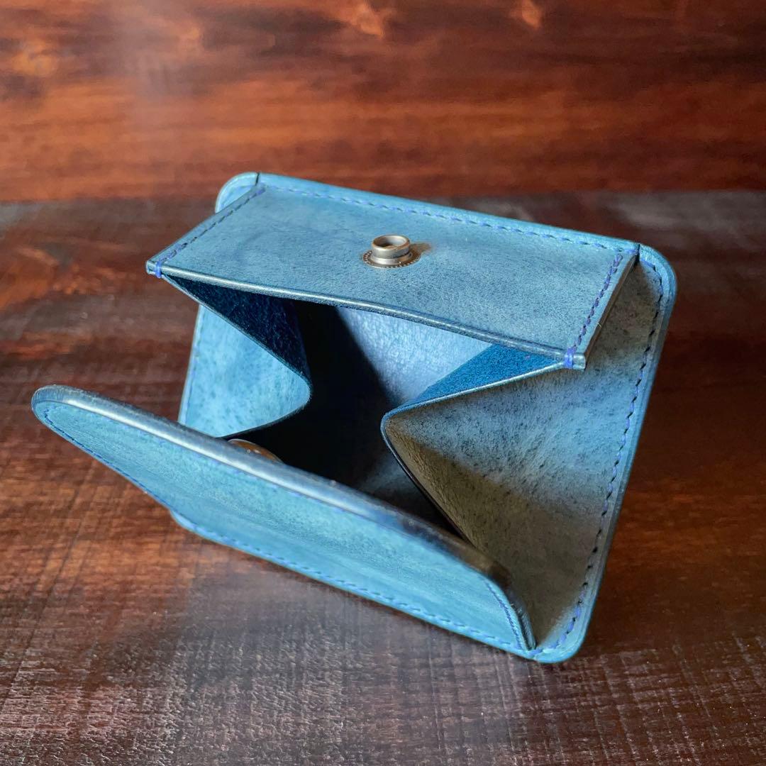 《小銭 ＆ カード》ミニマルレザーウォレット（ターコイズ）コンパクト財布