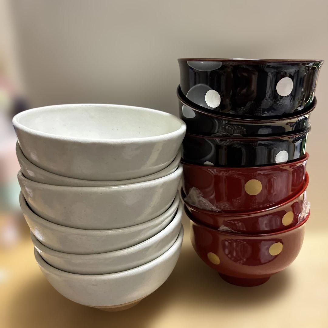 栗原はるみ　陶器製飯碗 6個＆ドット模様越前塗お椀6個
