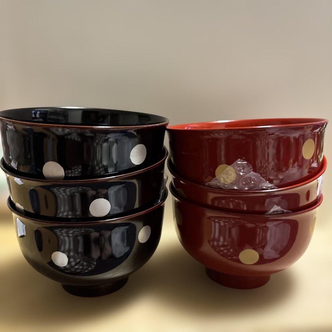 栗原はるみ　陶器製飯碗 6個＆ドット模様越前塗お椀6個