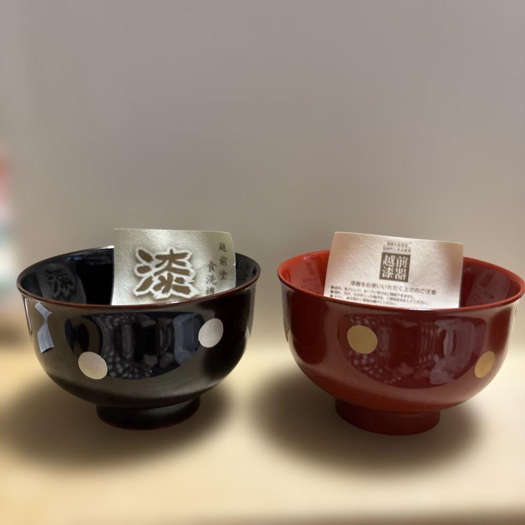 栗原はるみ　陶器製飯碗 6個＆ドット模様越前塗お椀6個