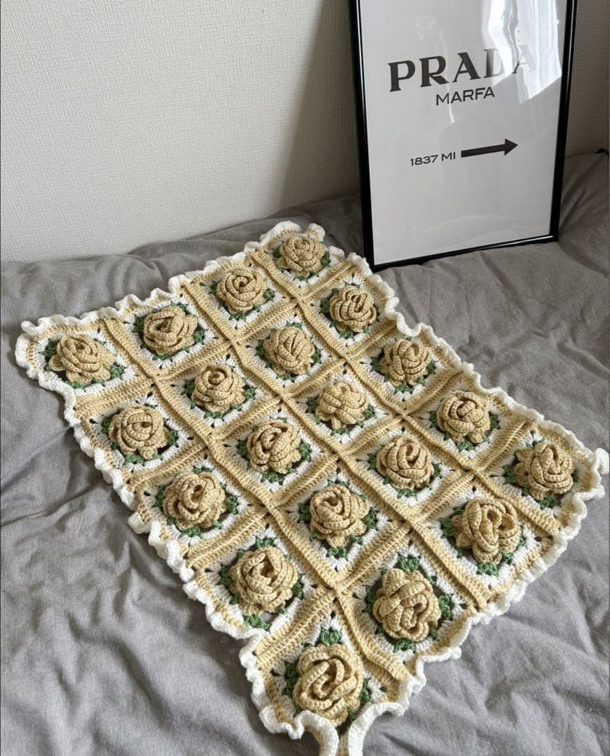 新商品❁⃘ミモザみたいなカラーバラモチーフ ブランケット 春色