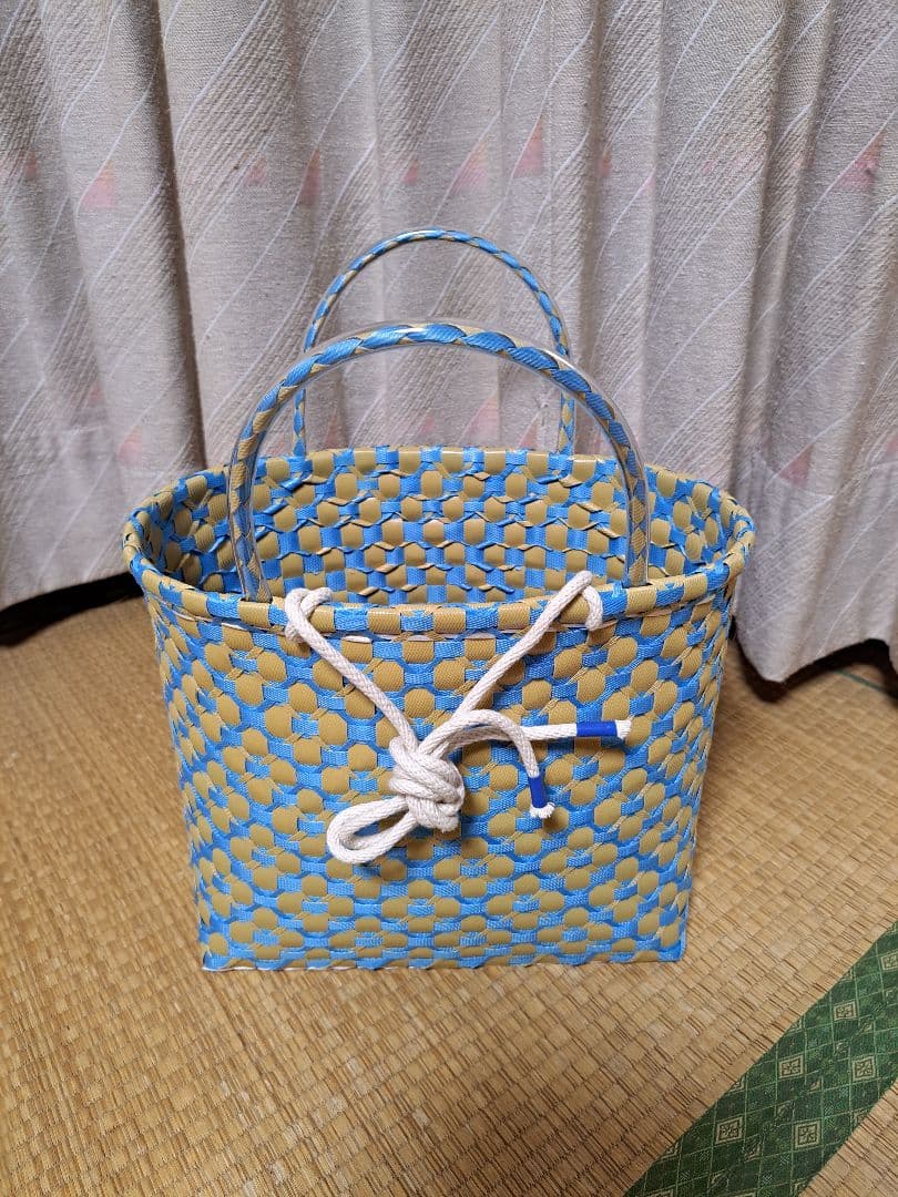 PPバンドかご(3用途仕様はけご　特大)、収穫かご　プラカゴ　模様b-オ-青