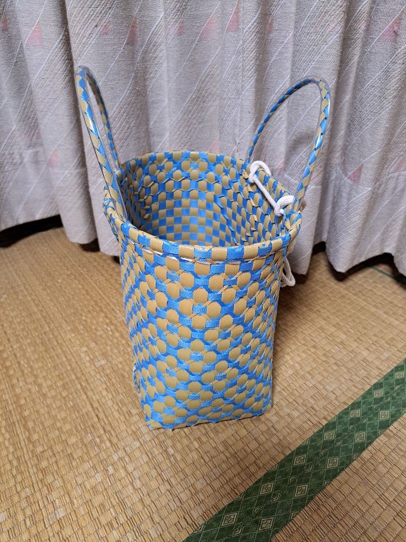 PPバンドかご(3用途仕様はけご　特大)、収穫かご　プラカゴ　模様b-オ-青