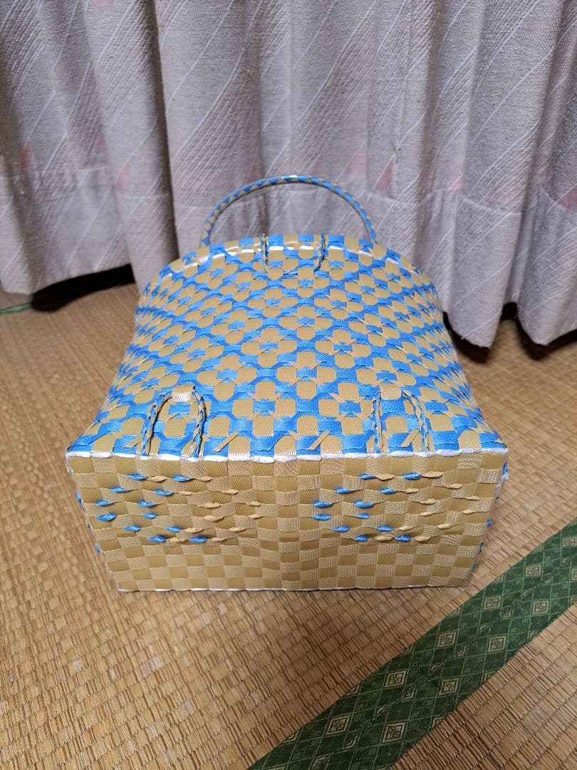 PPバンドかご(3用途仕様はけご　特大)、収穫かご　プラカゴ　模様b-オ-青