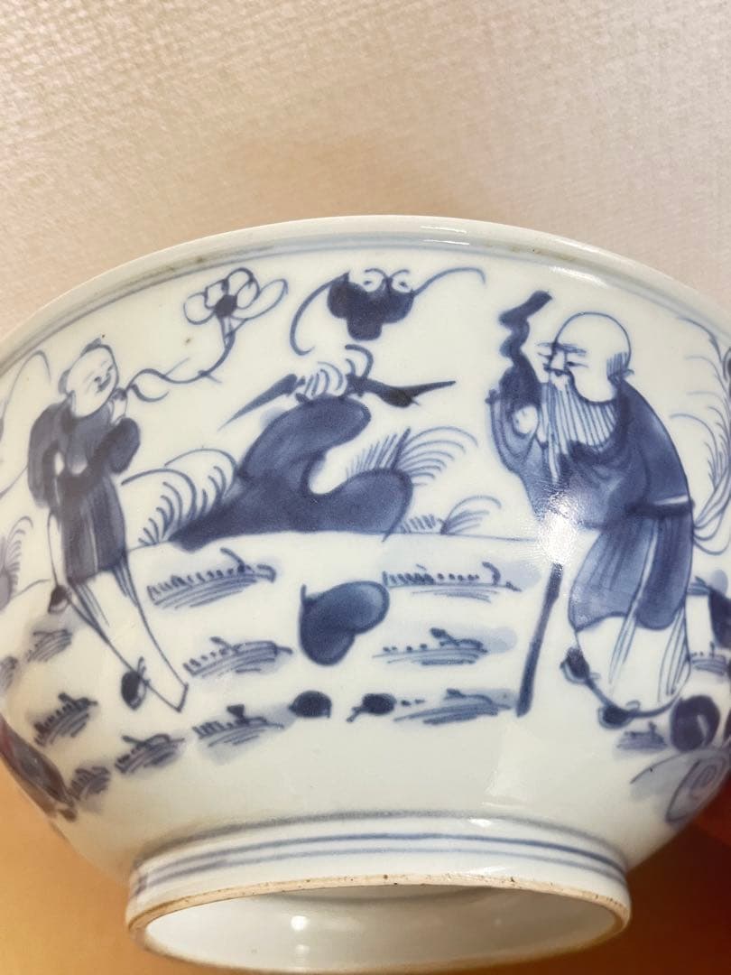 中国美術　清時代人物紋 茶碗 染付 鉢 時代物