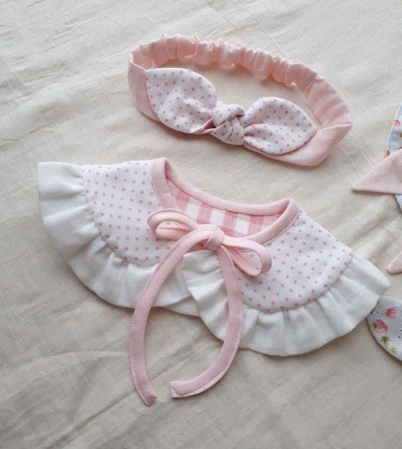 【送料無料】ふりふりつけ襟スタイ(ピンクチェック)