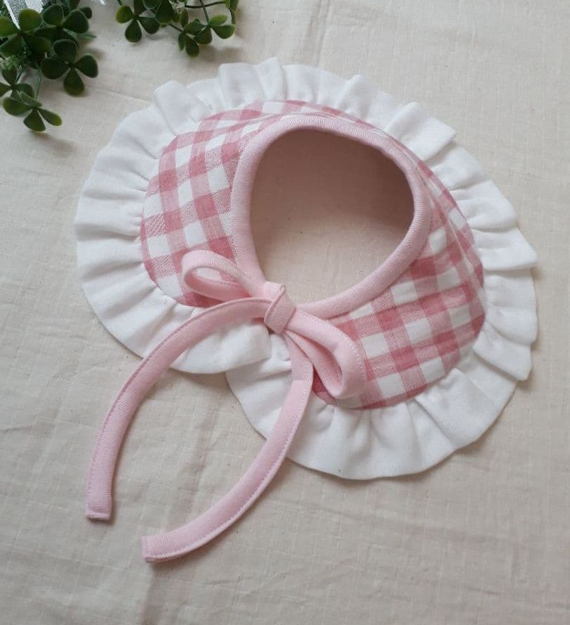 【送料無料】ふりふりつけ襟スタイ(ピンクチェック)