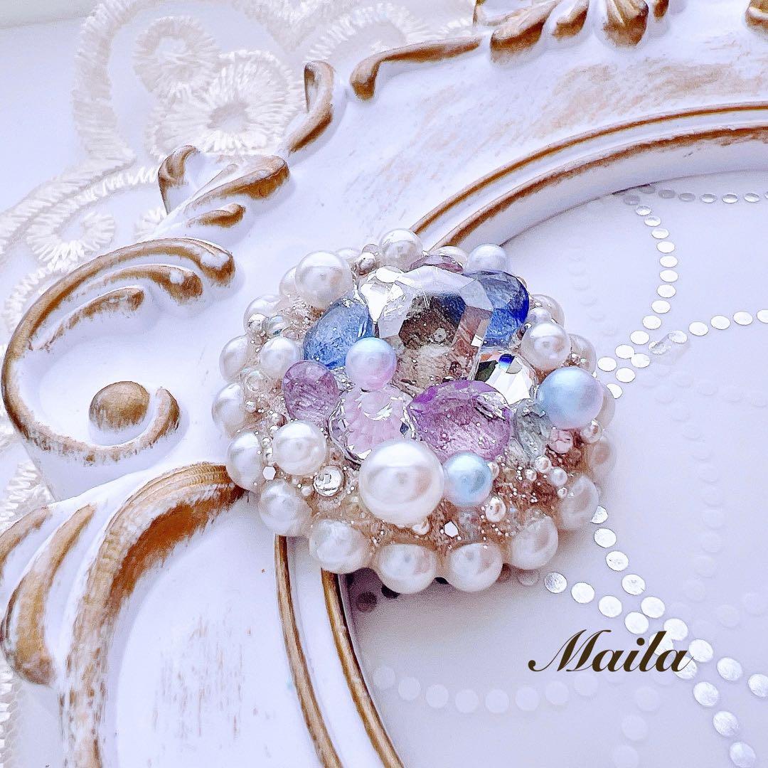 シズクパールブルー　ヘアアクセサリー　子供用ヘアゴム　くるみボタン