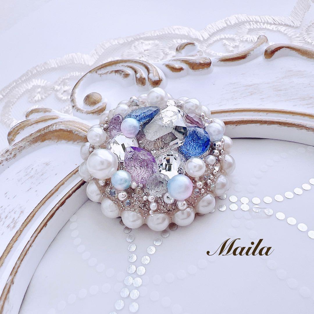 シズクパールブルー　ヘアアクセサリー　子供用ヘアゴム　くるみボタン