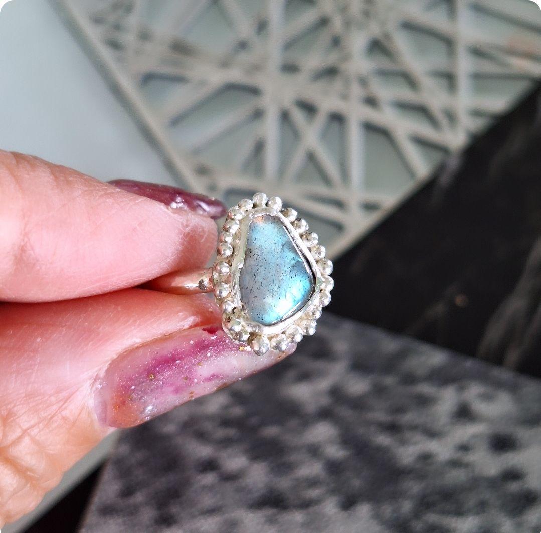 【約13号】ラブラドライト天然石リング silver950 ハンドメイド シラー