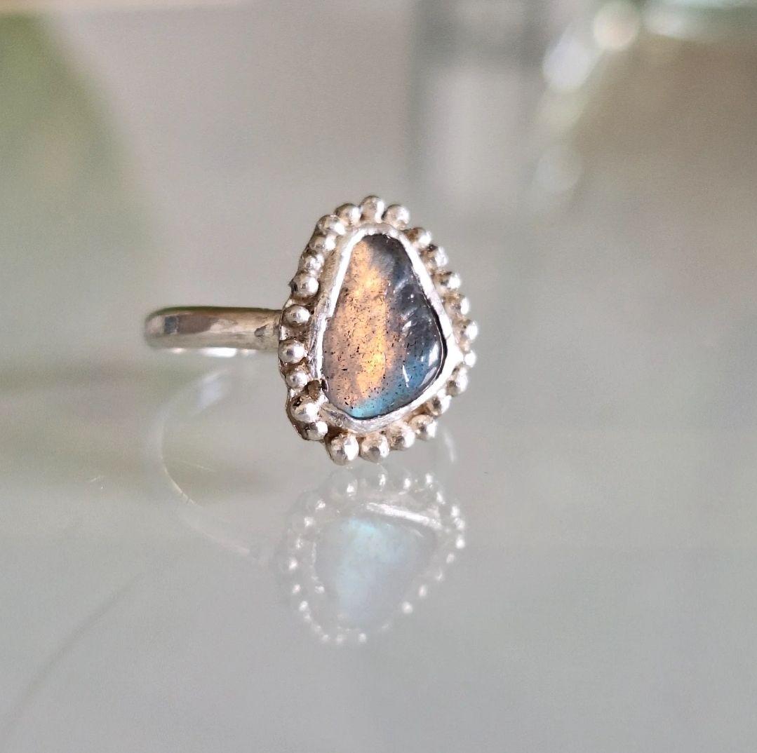 【約13号】ラブラドライト天然石リング silver950 ハンドメイド シラー