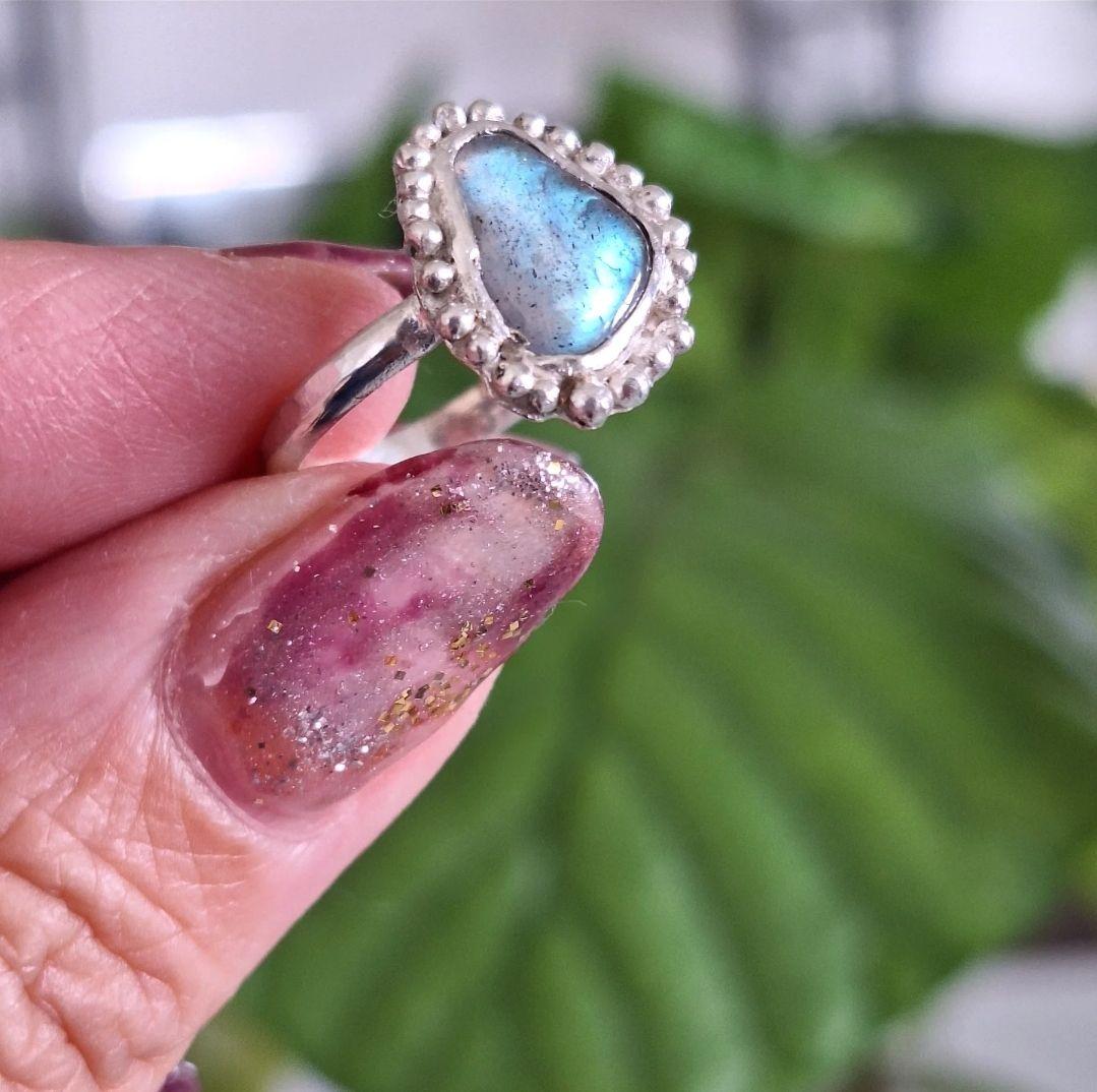 【約13号】ラブラドライト天然石リング silver950 ハンドメイド シラー