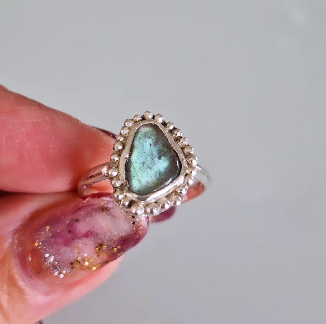 【約13号】ラブラドライト天然石リング silver950 ハンドメイド シラー