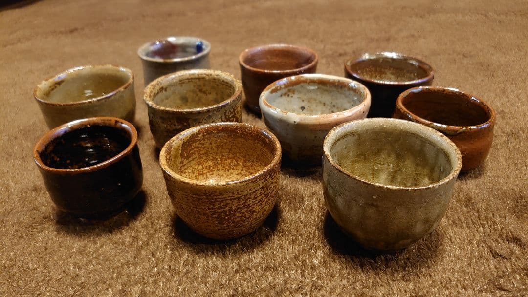 古越前　越前焼　盃　お猪口　灰釉　黄瀬戸　１０種　１０客