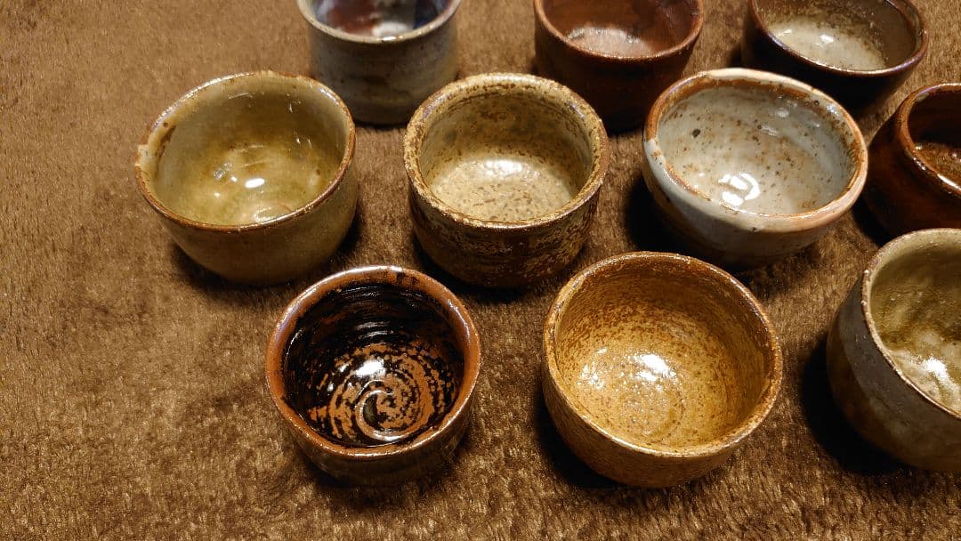 古越前　越前焼　盃　お猪口　灰釉　黄瀬戸　１０種　１０客