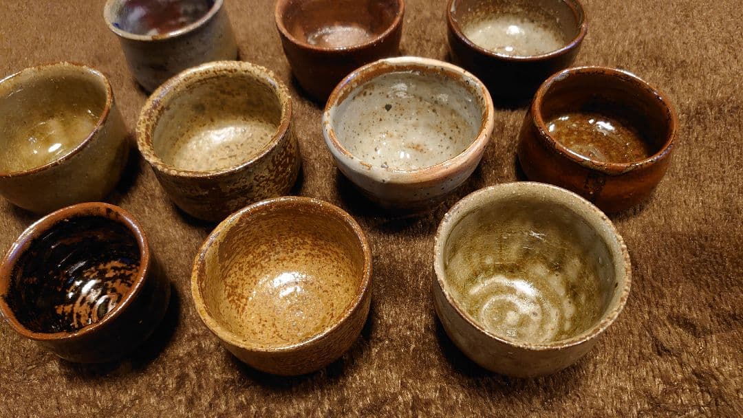 古越前　越前焼　盃　お猪口　灰釉　黄瀬戸　１０種　１０客