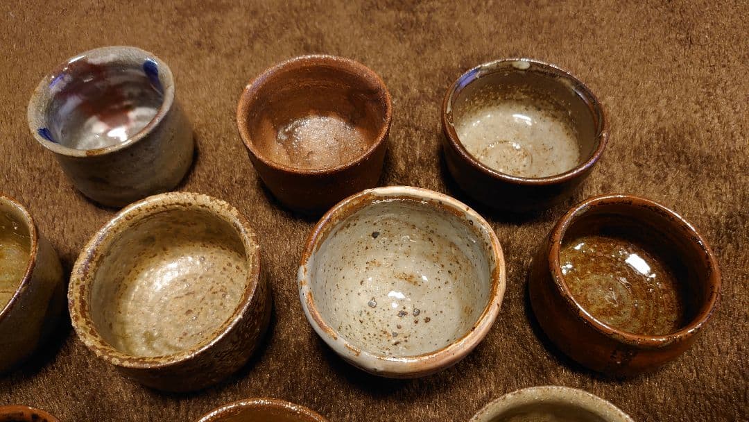 古越前　越前焼　盃　お猪口　灰釉　黄瀬戸　１０種　１０客