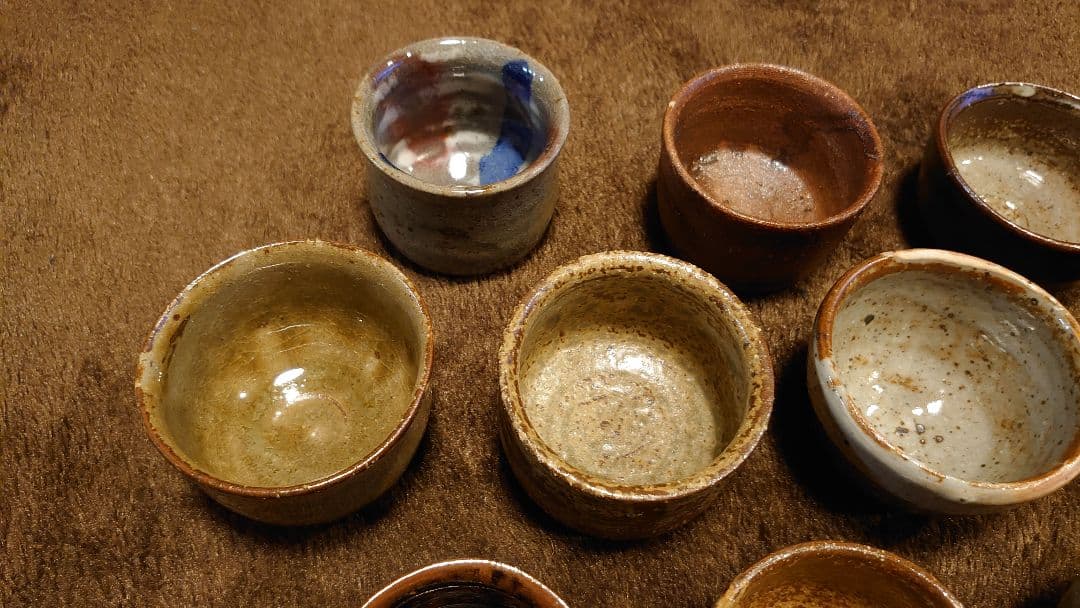 古越前　越前焼　盃　お猪口　灰釉　黄瀬戸　１０種　１０客