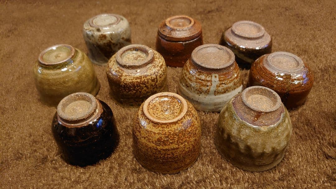 古越前　越前焼　盃　お猪口　灰釉　黄瀬戸　１０種　１０客