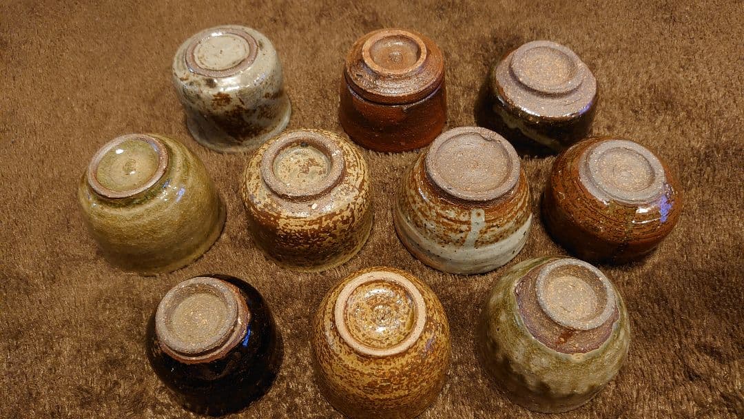 古越前　越前焼　盃　お猪口　灰釉　黄瀬戸　１０種　１０客