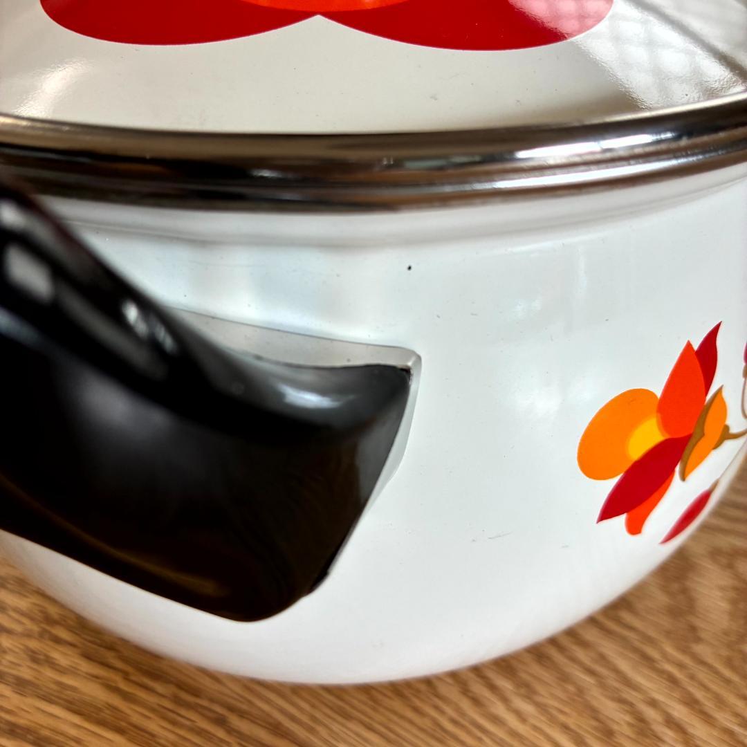 昭和レトロ マルビシ ホーロー フィオーレ 花柄 両手鍋 18cm 未使用品