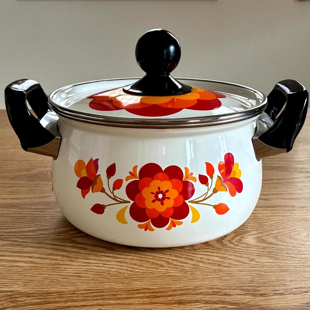 昭和レトロ マルビシ ホーロー フィオーレ 花柄 両手鍋 18cm 未使用品