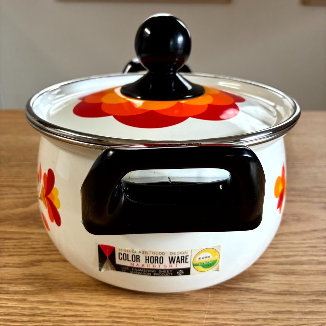 昭和レトロ マルビシ ホーロー フィオーレ 花柄 両手鍋 18cm 未使用品