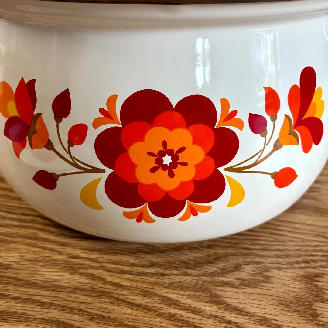 昭和レトロ マルビシ ホーロー フィオーレ 花柄 両手鍋 18cm 未使用品