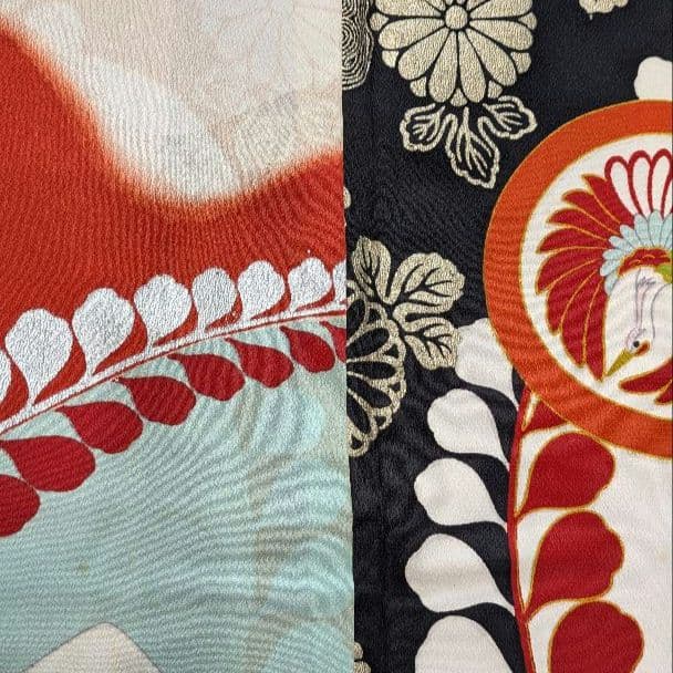 7歳　レトロ藤扇　七五三　お着物・帯セット　アンティーク