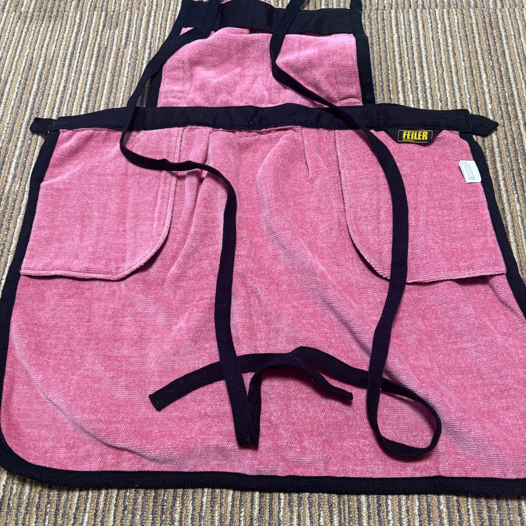 美品タグ付き　FEILERフェイラー シェニール織エプロン　ピンク　花柄