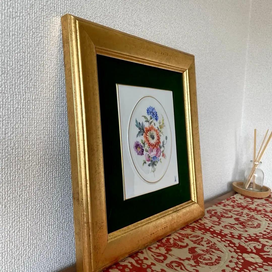 ・マイセン・額装・五つ花・額３４×３１・画１８×１５・Meissen・