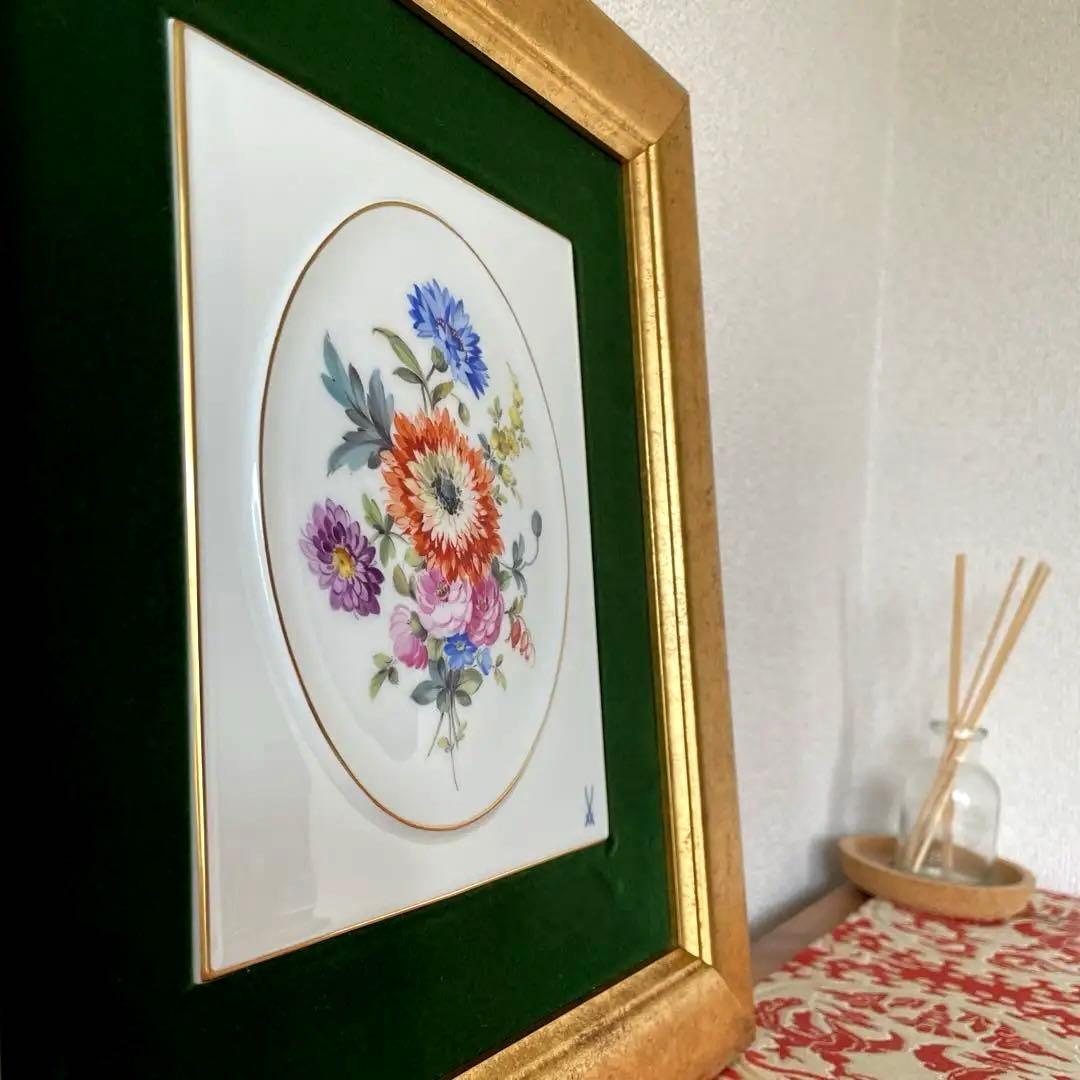 ・マイセン・額装・五つ花・額３４×３１・画１８×１５・Meissen・