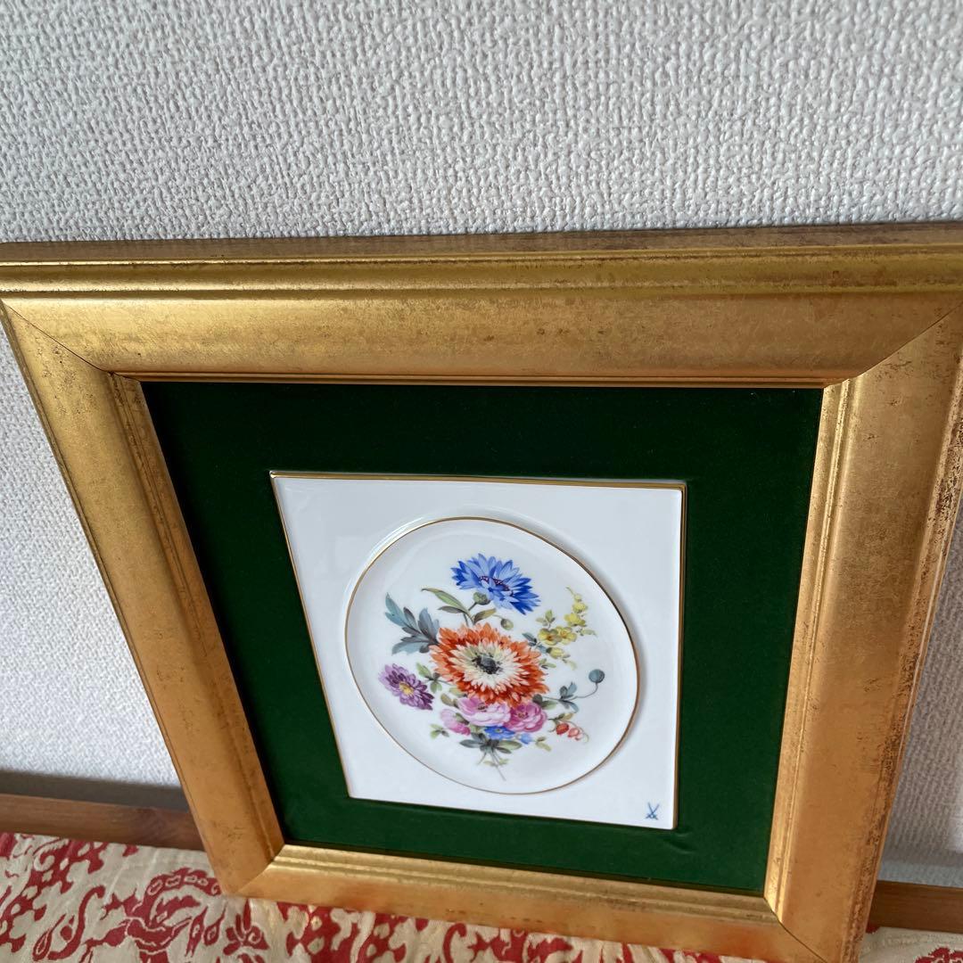 ・マイセン・額装・五つ花・額３４×３１・画１８×１５・Meissen・