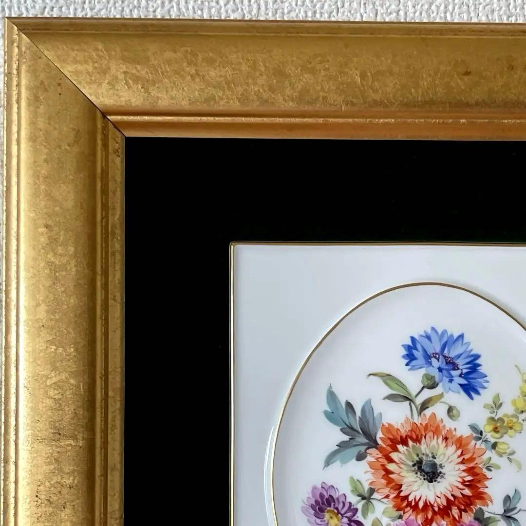 ・マイセン・額装・五つ花・額３４×３１・画１８×１５・Meissen・