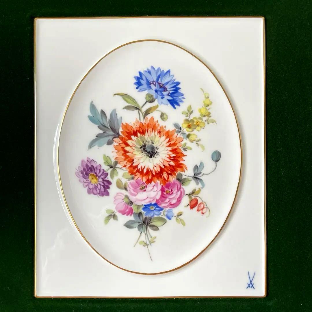 ・マイセン・額装・五つ花・額３４×３１・画１８×１５・Meissen・