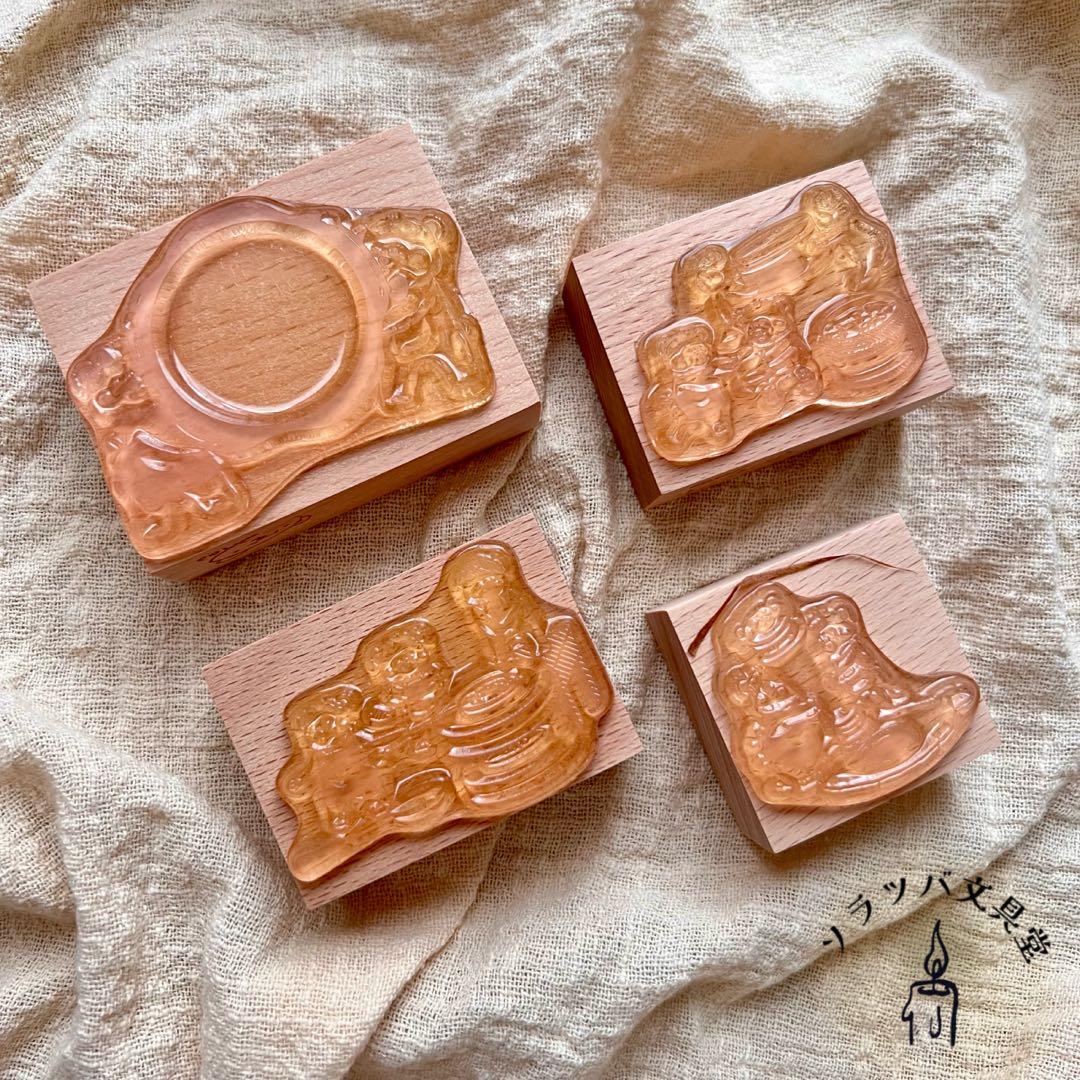 木製スタンプ シーリングくま 4種セット はんこ ベア 封蝋 カラーチャート