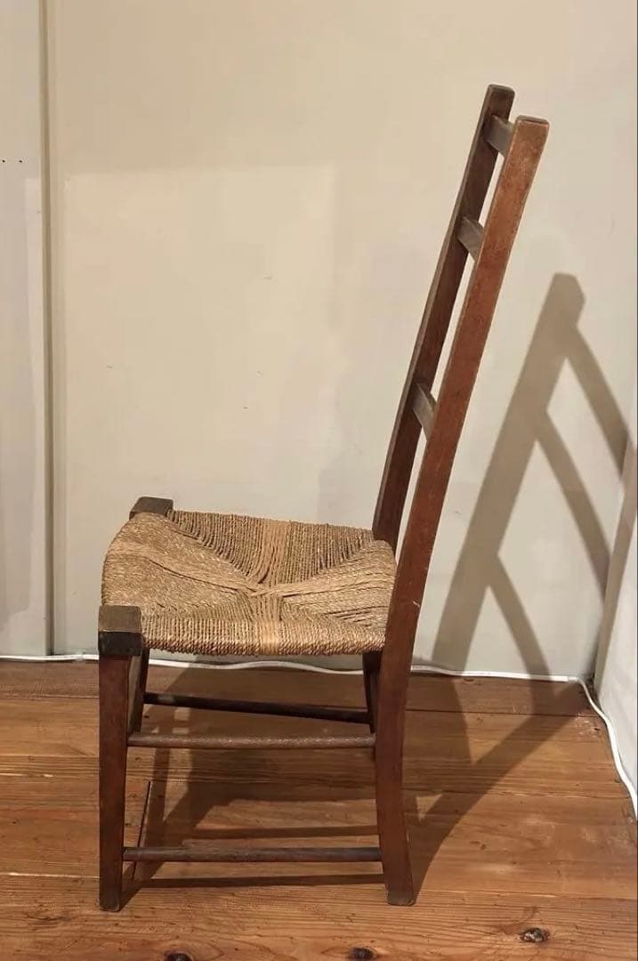 イギリス　アンティーク　チェア　ゴッホの椅子　籐編み　木製