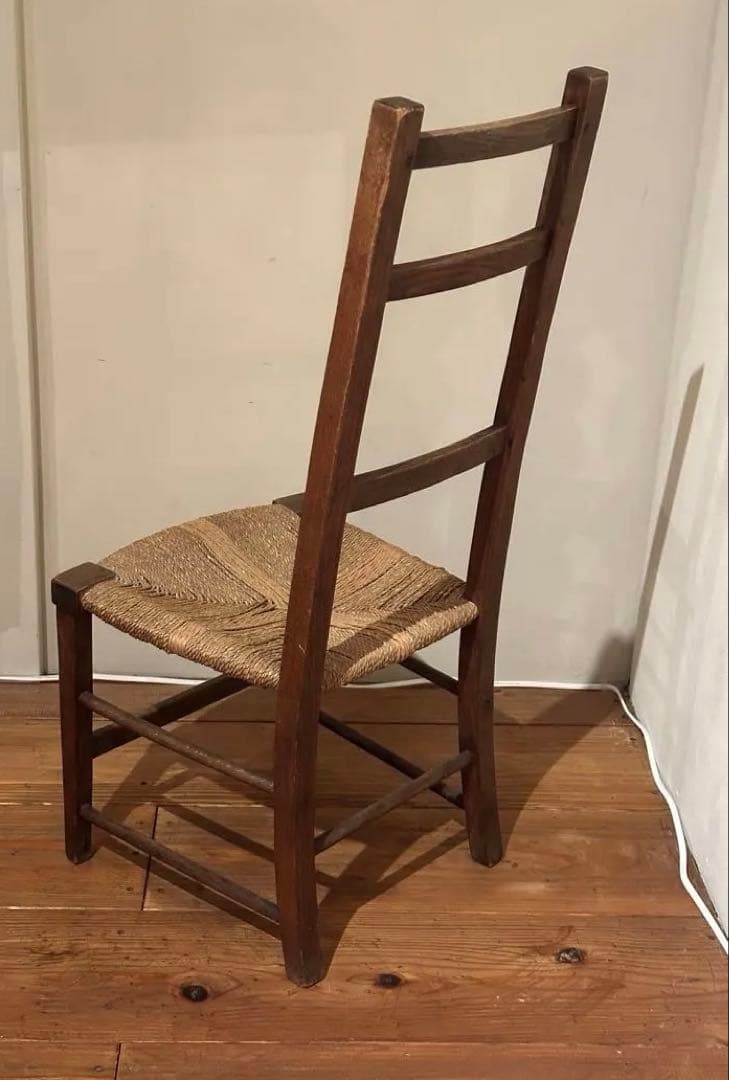イギリス　アンティーク　チェア　ゴッホの椅子　籐編み　木製