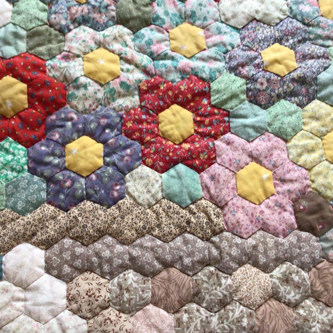 最終価格　花籠　フラワーバスケット　ハンドメイドキルト　ヘキサゴン　手縫い
