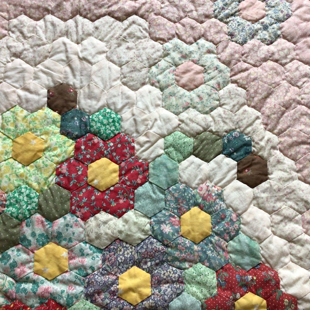 最終価格　花籠　フラワーバスケット　ハンドメイドキルト　ヘキサゴン　手縫い