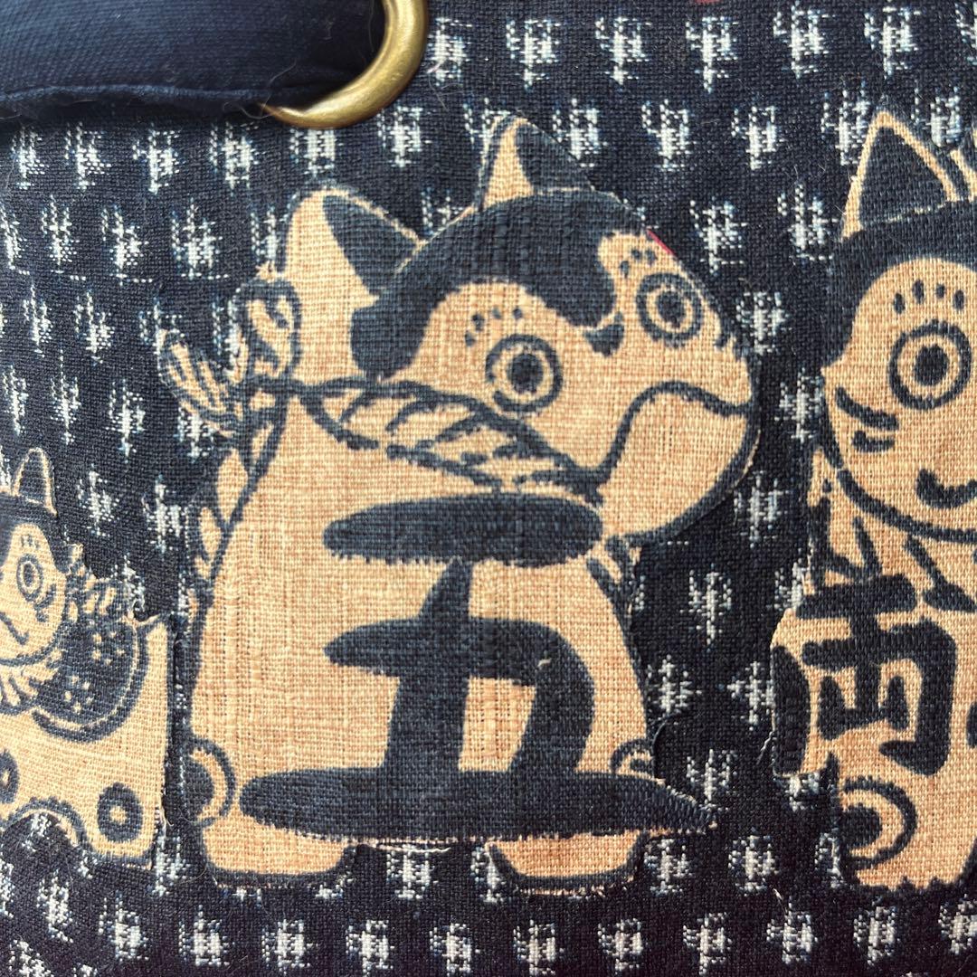 犬張子 狛犬 藍染 一閑張り バッグ かごバッグ ハンドバッグ 和柄 猫？