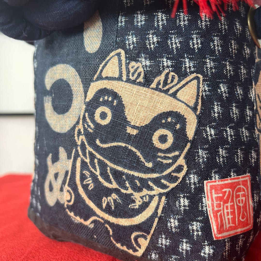 犬張子 狛犬 藍染 一閑張り バッグ かごバッグ ハンドバッグ 和柄 猫？