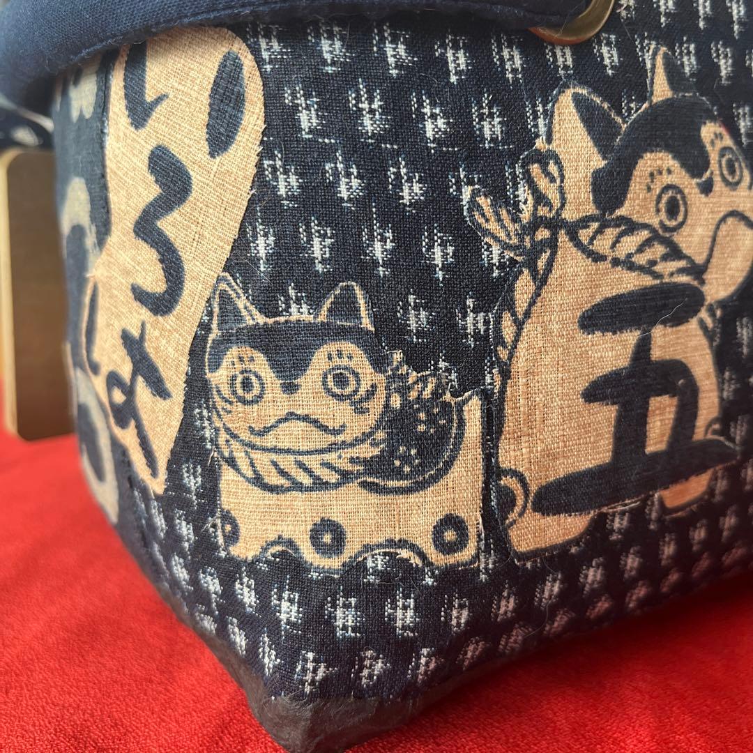 犬張子 狛犬 藍染 一閑張り バッグ かごバッグ ハンドバッグ 和柄 猫？