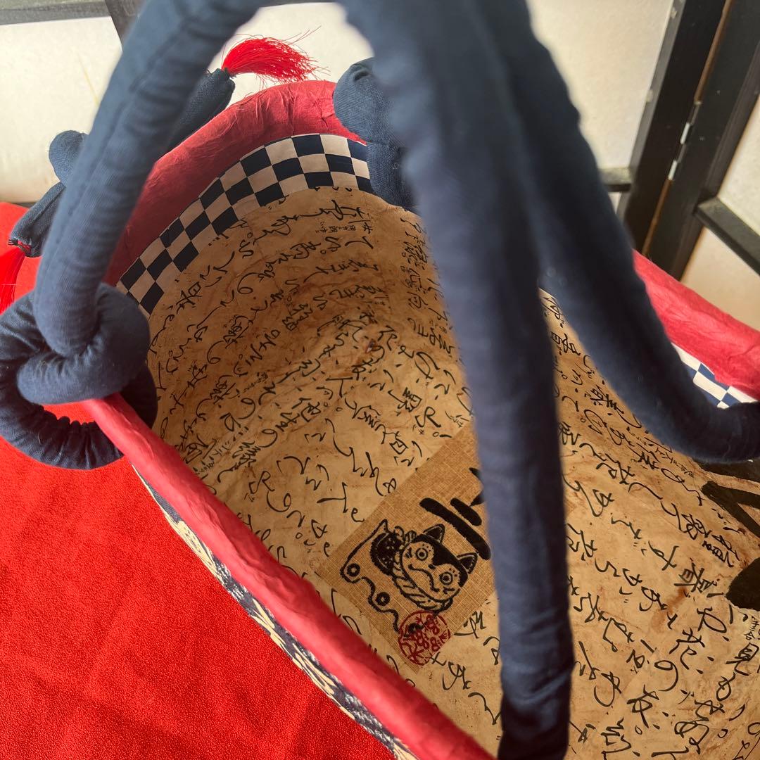 犬張子 狛犬 藍染 一閑張り バッグ かごバッグ ハンドバッグ 和柄 猫？