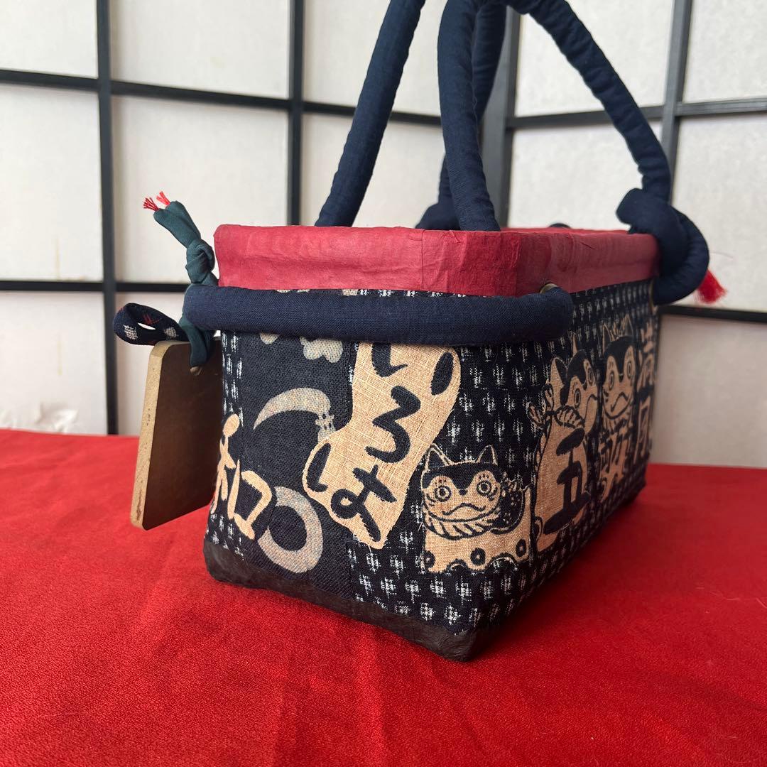 犬張子 狛犬 藍染 一閑張り バッグ かごバッグ ハンドバッグ 和柄 猫？